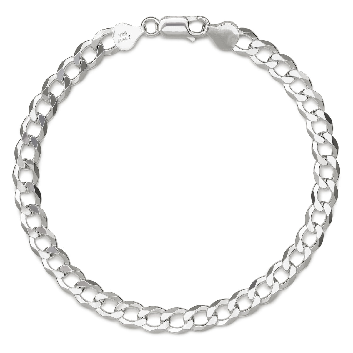 7mm curb bracelet in 925 sterling silver, polished finish, made in Italy