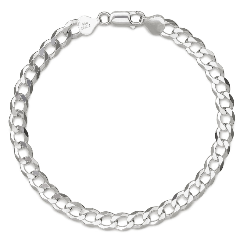 7mm curb bracelet in 925 sterling silver, polished finish, made in Italy