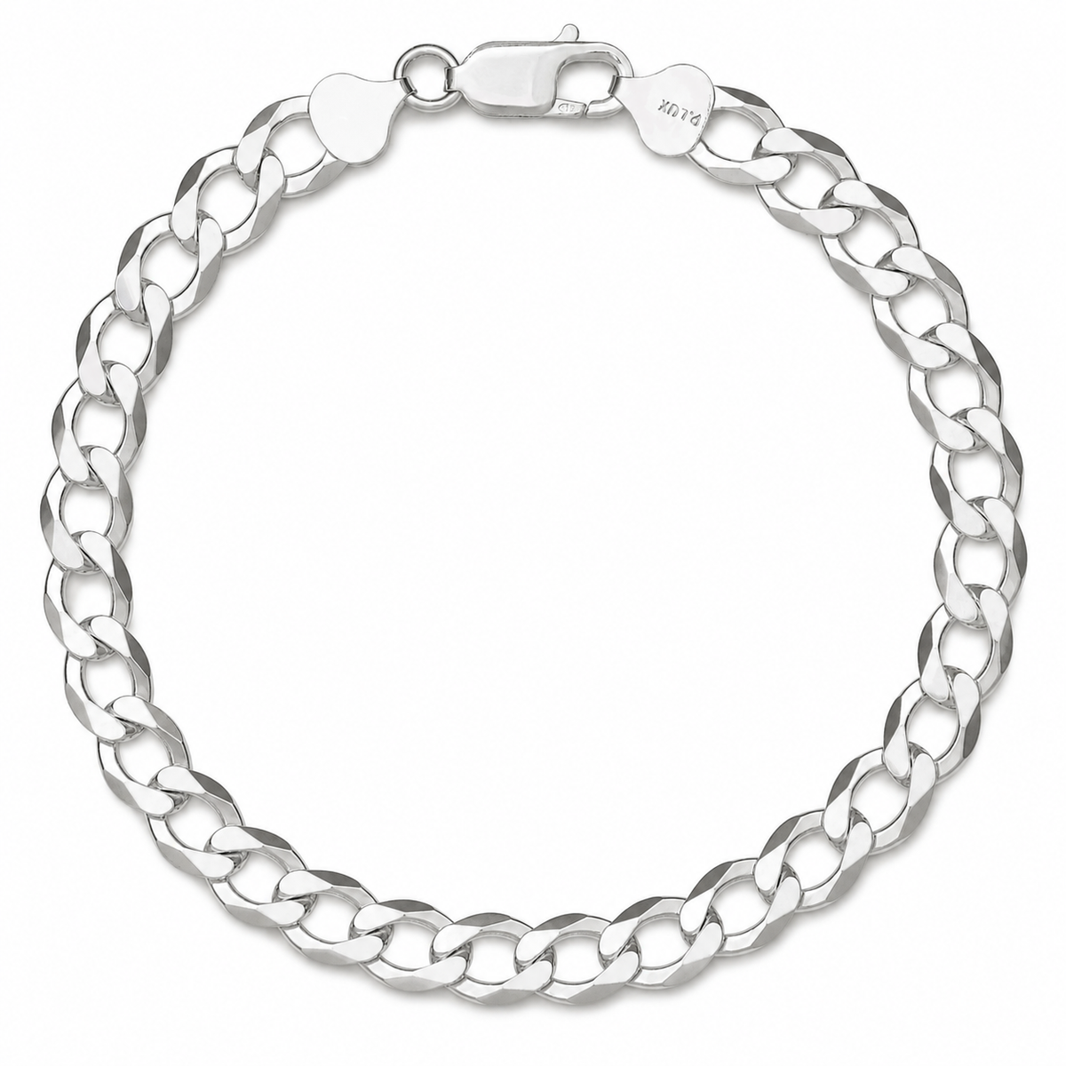 7.5mm curb bracelet in 925 sterling silver, polished finish, made in Italy