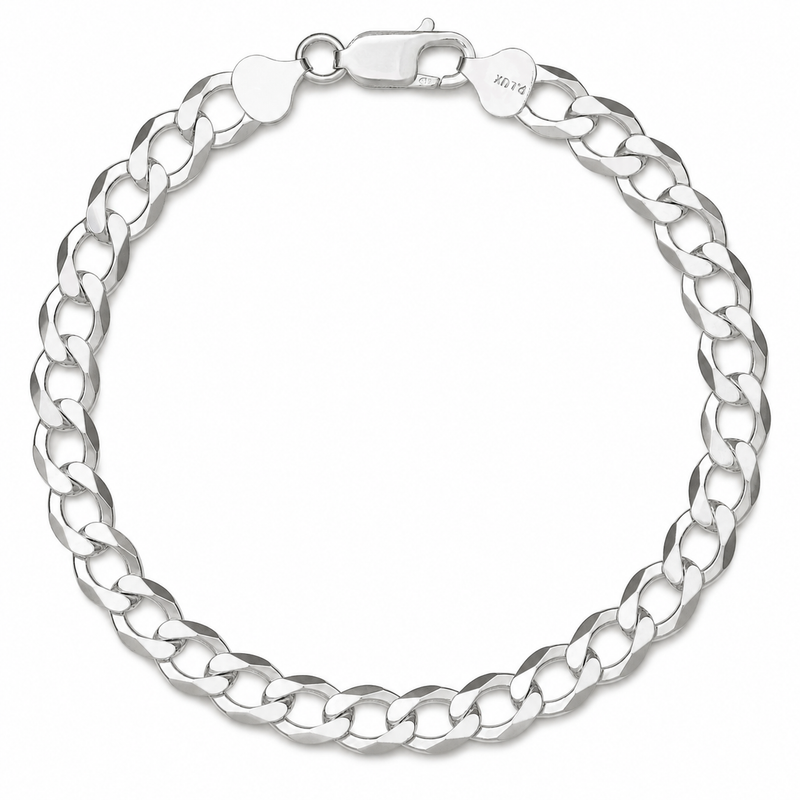 7.5mm curb bracelet in 925 sterling silver, polished finish, made in Italy