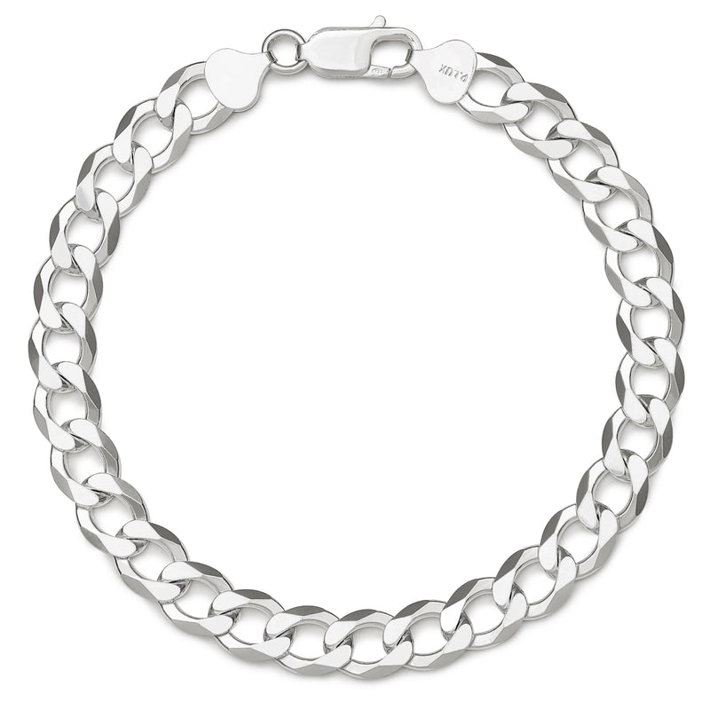 8.5mm curb bracelet in 925 sterling silver, polished finish, made in Italy