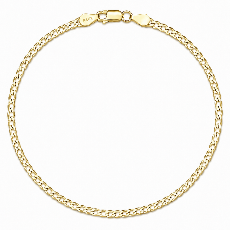 2mm curb bracelet in 925 sterling silver, gold plated, made in Italy