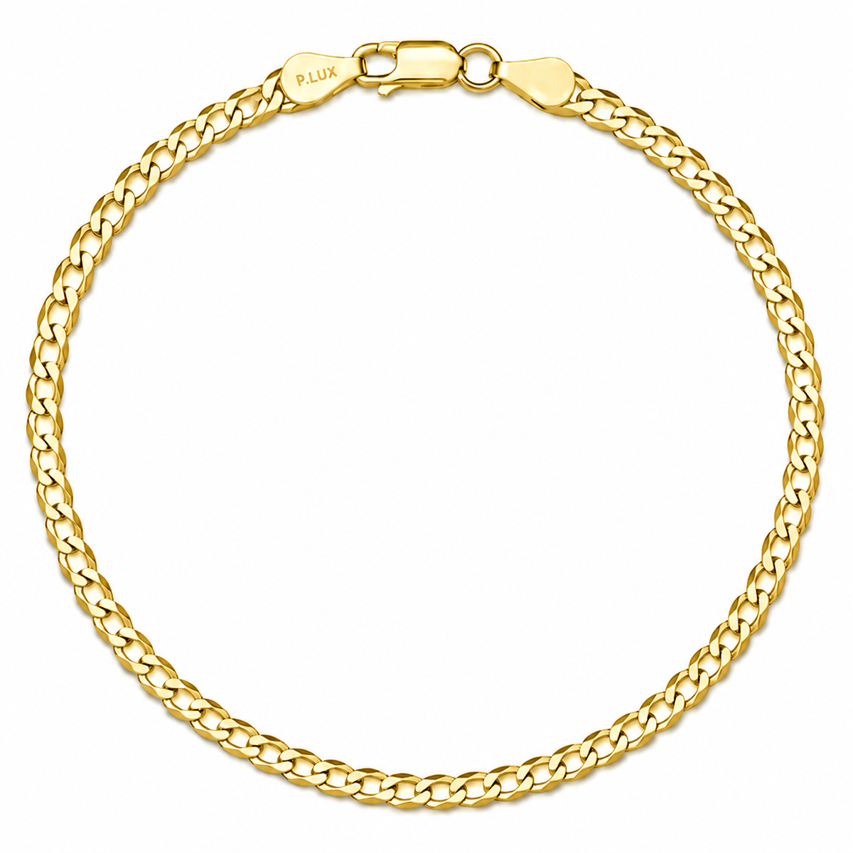 3mm curb bracelet in 925 sterling silver, gold plated, made in Italy