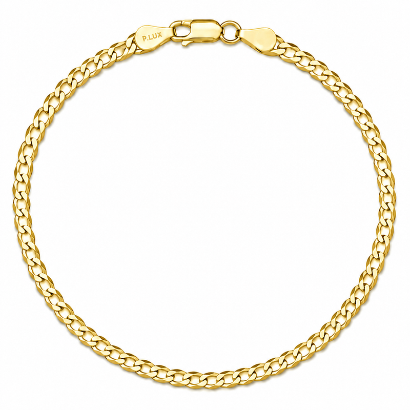 3mm curb bracelet in 925 sterling silver, gold plated, made in Italy