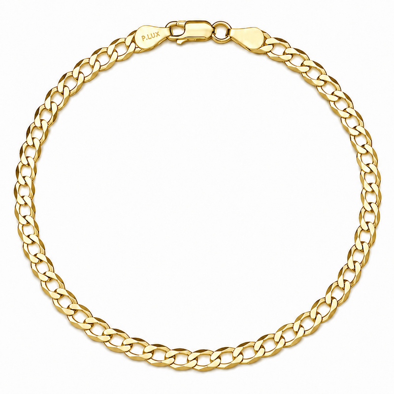 3.5mm curb bracelet in 925 sterling silver, gold plated, made in Italy