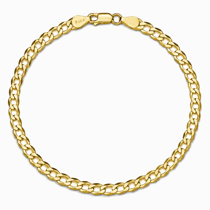 4mm curb bracelet in 925 sterling silver, gold plated, made in Italy