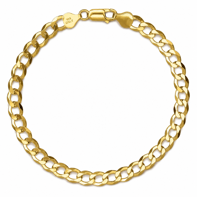 7mm curb bracelet in 925 sterling silver, gold plated, made in Italy