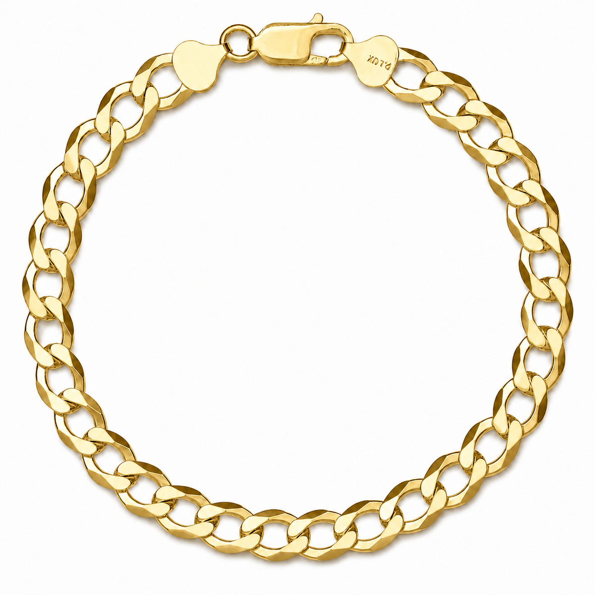 7.5mm curb bracelet in 925 sterling silver, gold plated, made in Italy