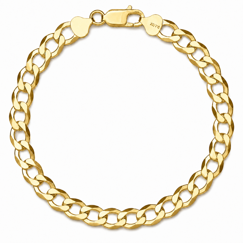 7.5mm curb bracelet in 925 sterling silver, gold plated, made in Italy