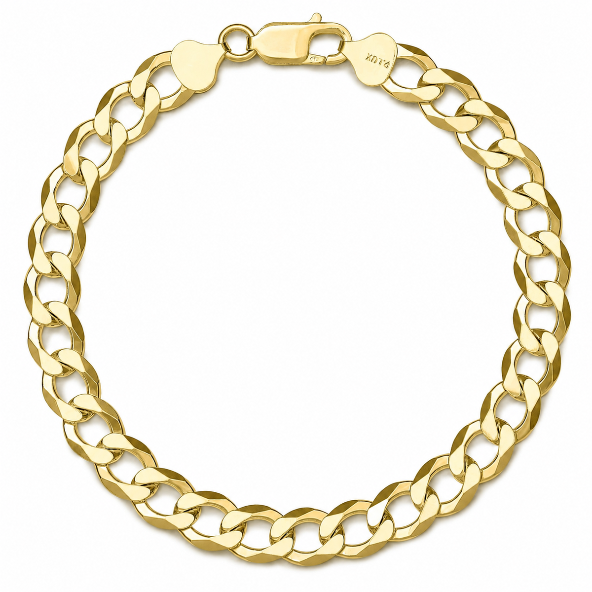 8.5mm curb bracelet in 925 sterling silver, gold plated, made in Italy