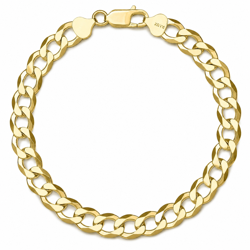 8.5mm curb bracelet in 925 sterling silver, gold plated, made in Italy