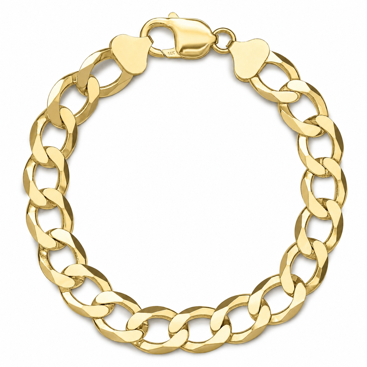 10.5mm curb bracelet in 925 sterling silver, gold plated, made in Italy