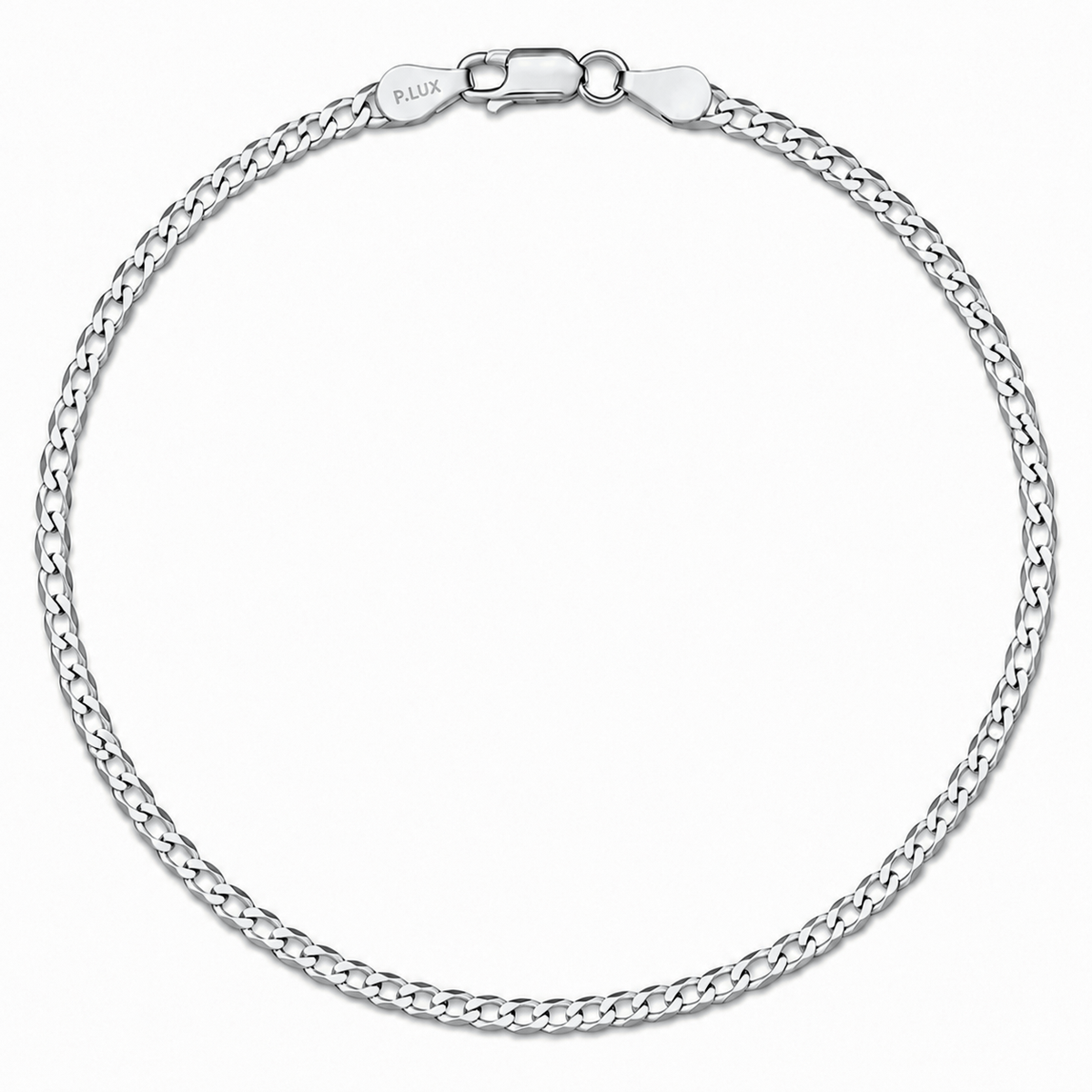 2mm curb bracelet in 925 sterling silver, rhodium plated, made in Italy