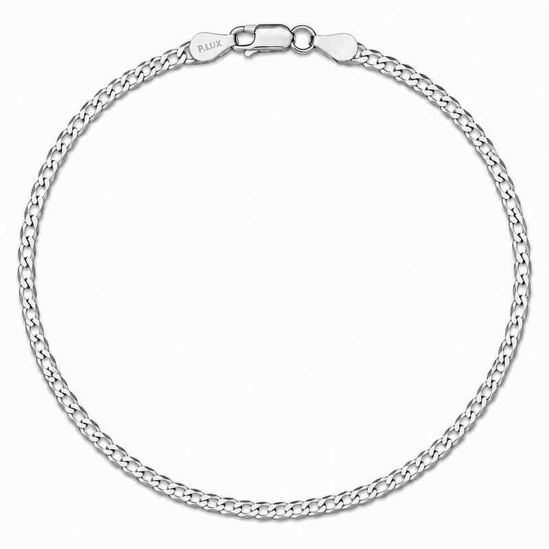 2mm curb bracelet in 925 sterling silver, rhodium plated, made in Italy