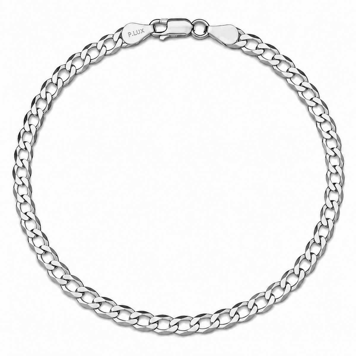 3.5mm curb bracelet in 925 sterling silver, rhodium plated, made in Italy
