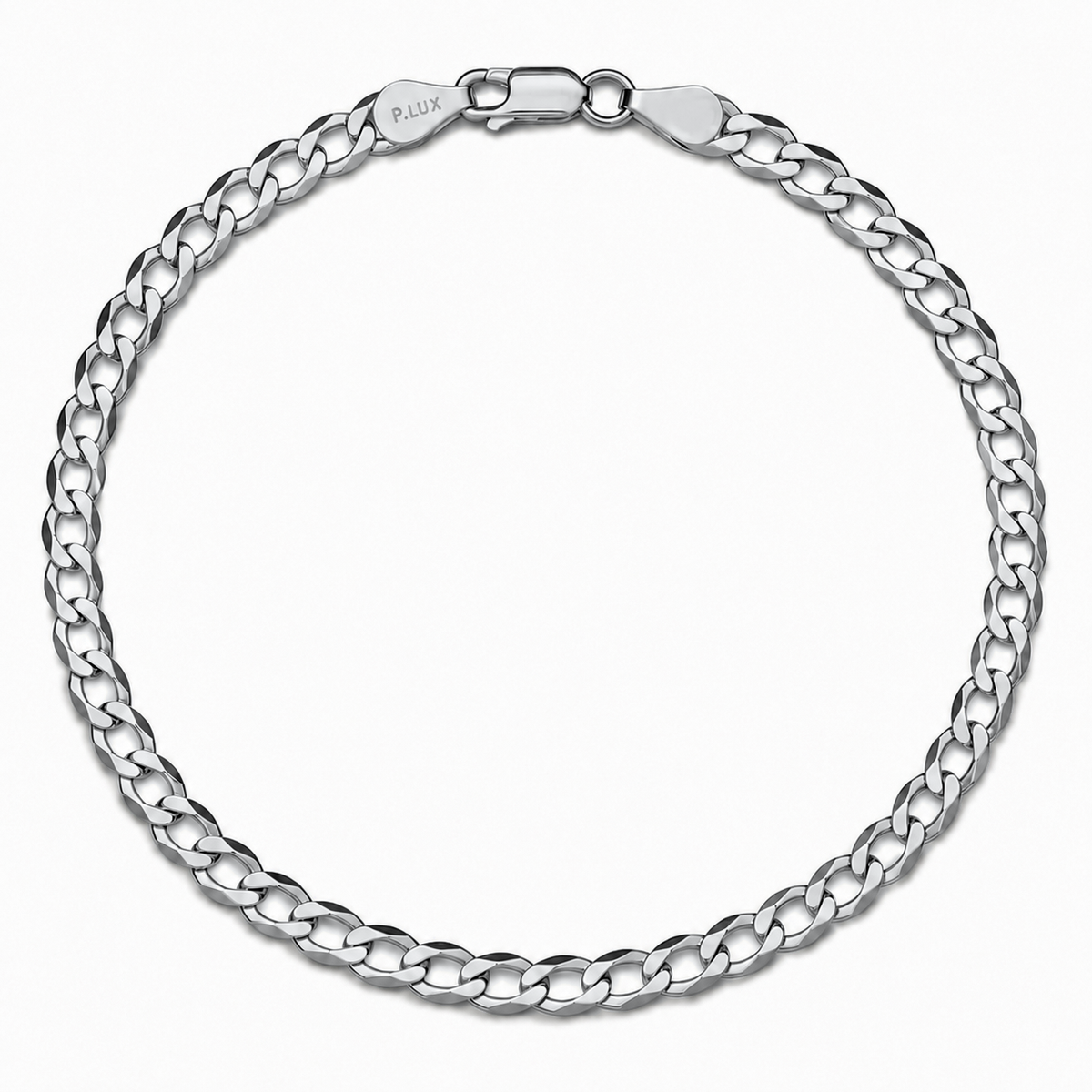 4mm curb bracelet in 925 sterling silver, rhodium plated, made in Italy