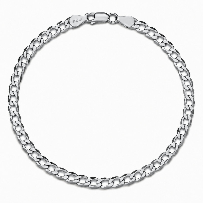 4mm curb bracelet in 925 sterling silver, rhodium plated, made in Italy