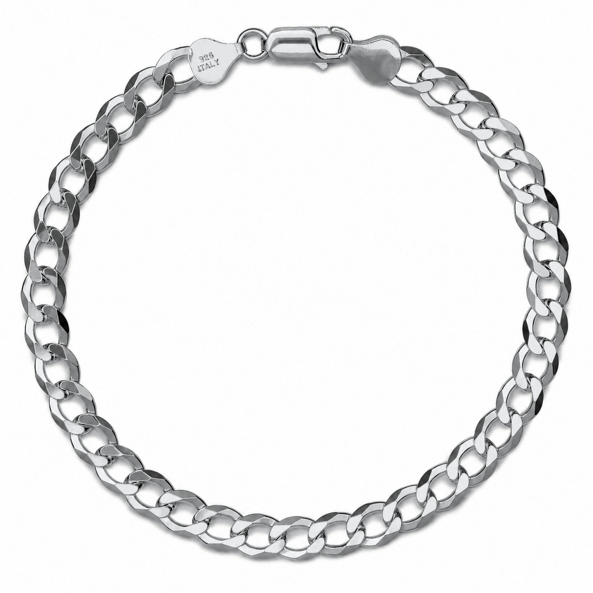 7mm curb bracelet in 925 sterling silver, rhodium plated, made in Italy