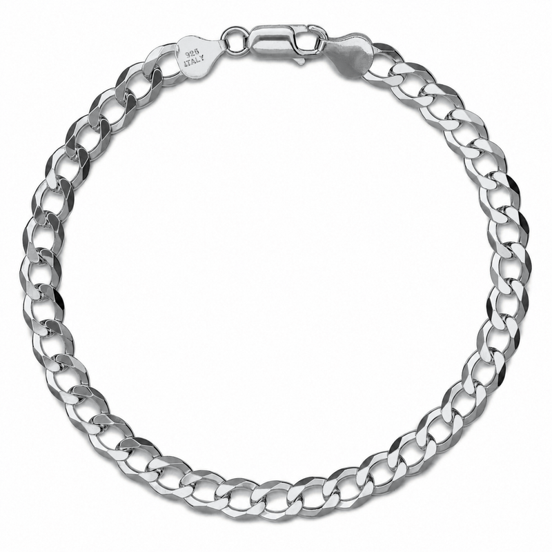 7mm curb bracelet in 925 sterling silver, rhodium plated, made in Italy