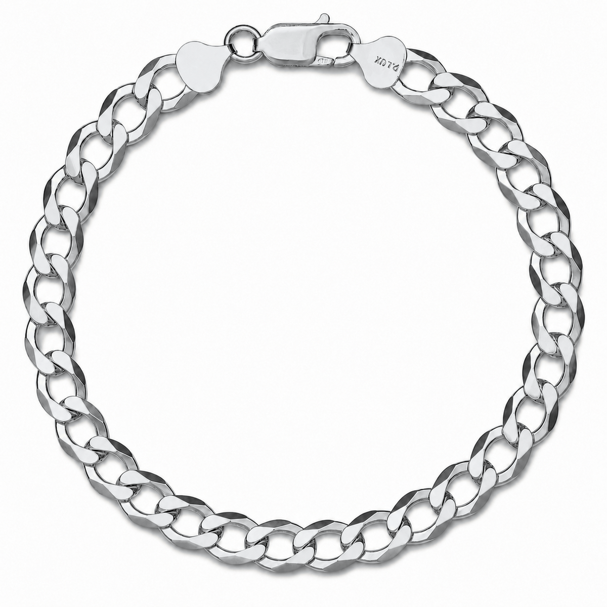 7.5mm curb bracelet in 925 sterling silver, rhodium plated, made in Italy