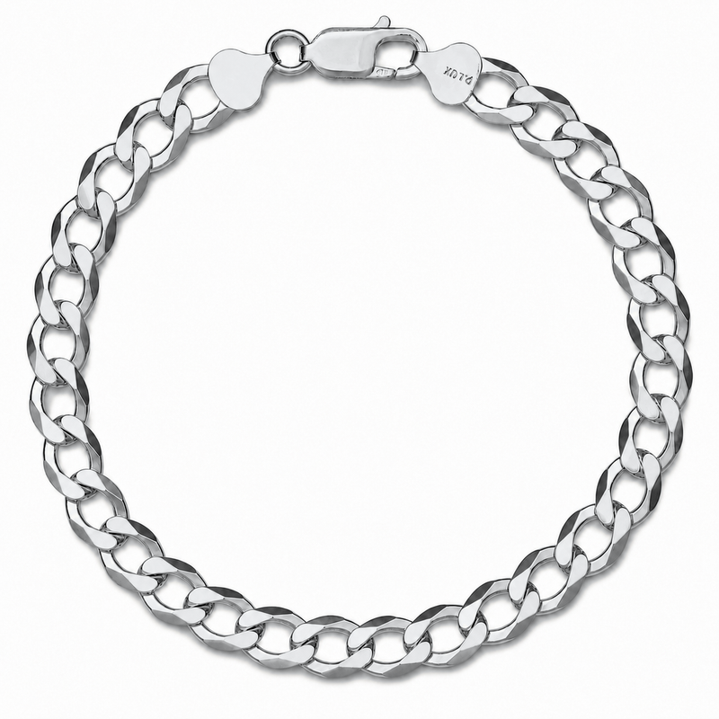7.5mm curb bracelet in 925 sterling silver, rhodium plated, made in Italy