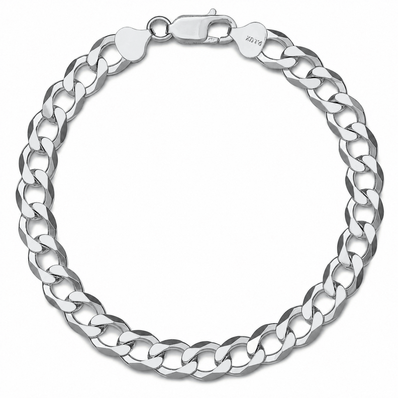 8.5mm curb bracelet in 925 sterling silver, rhodium plated, made in Italy