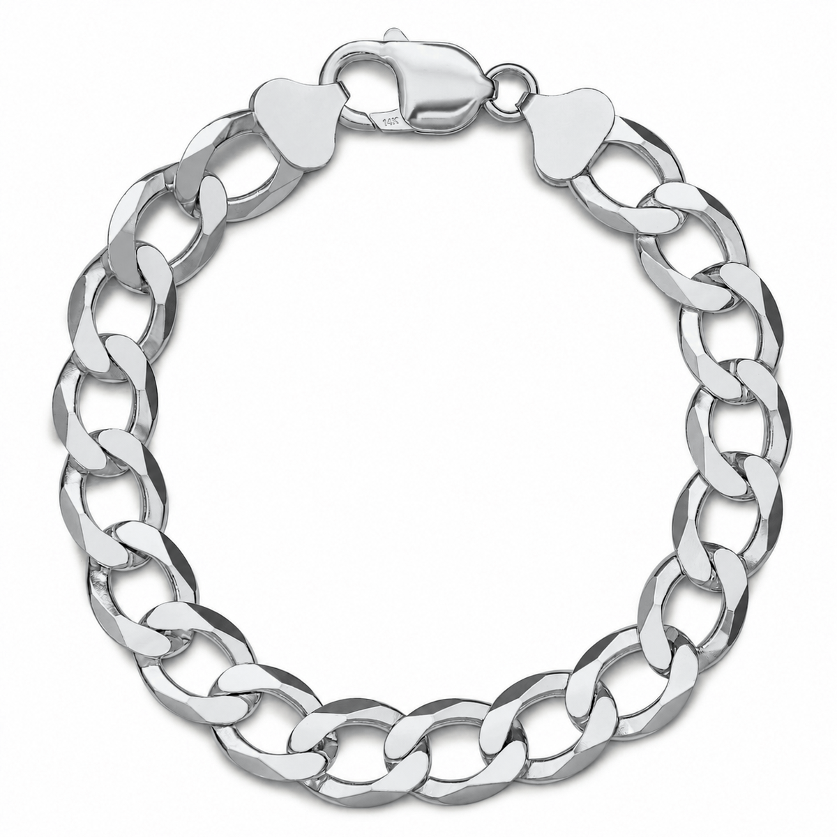 10.5mm curb bracelet in 925 sterling silver, rhodium plated, made in Italy