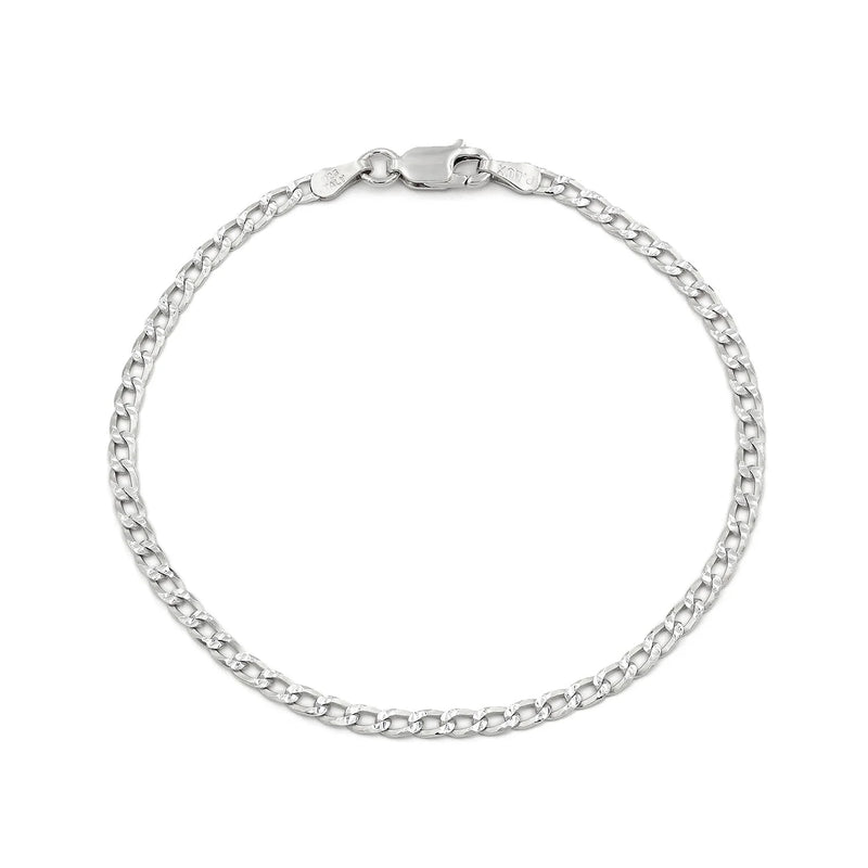 3mm curb pave bracelet in 925 sterling silver, polished finish, made in Italy