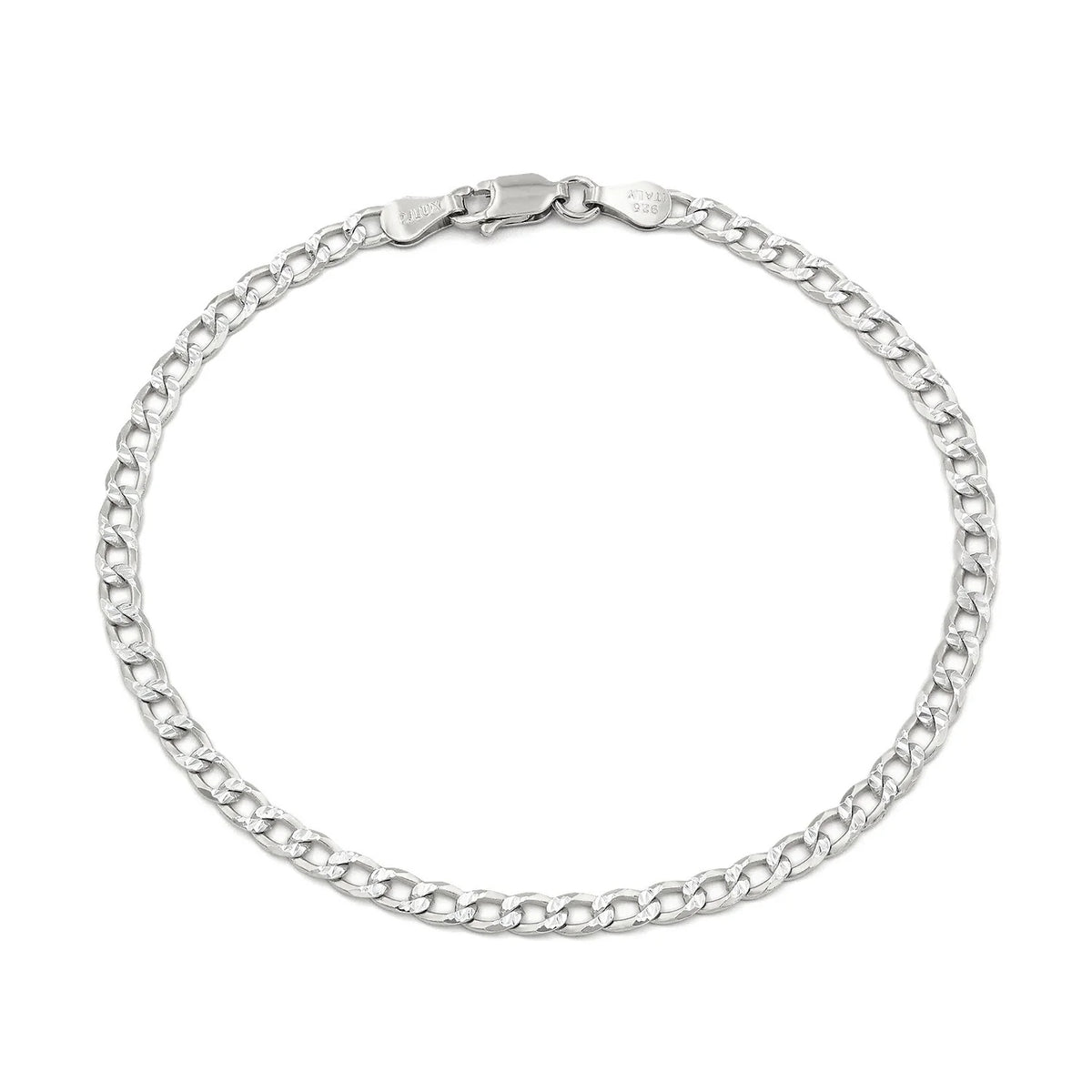3.5mm curb pave bracelet in 925 sterling silver, polished finish, made in Italy