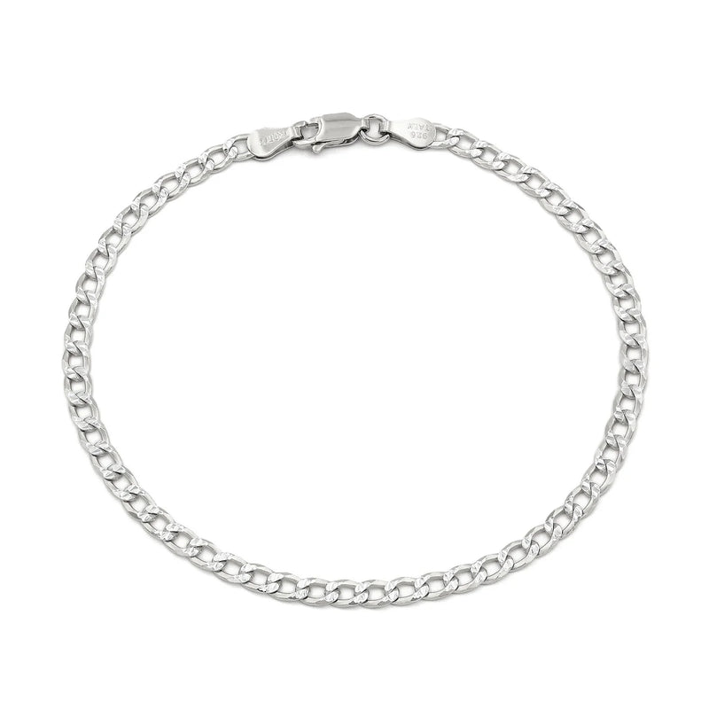 3.5mm curb pave bracelet in 925 sterling silver, polished finish, made in Italy