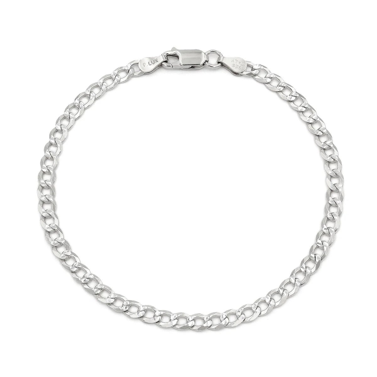 4mm curb pave bracelet in 925 sterling silver, polished finish, made in Italy