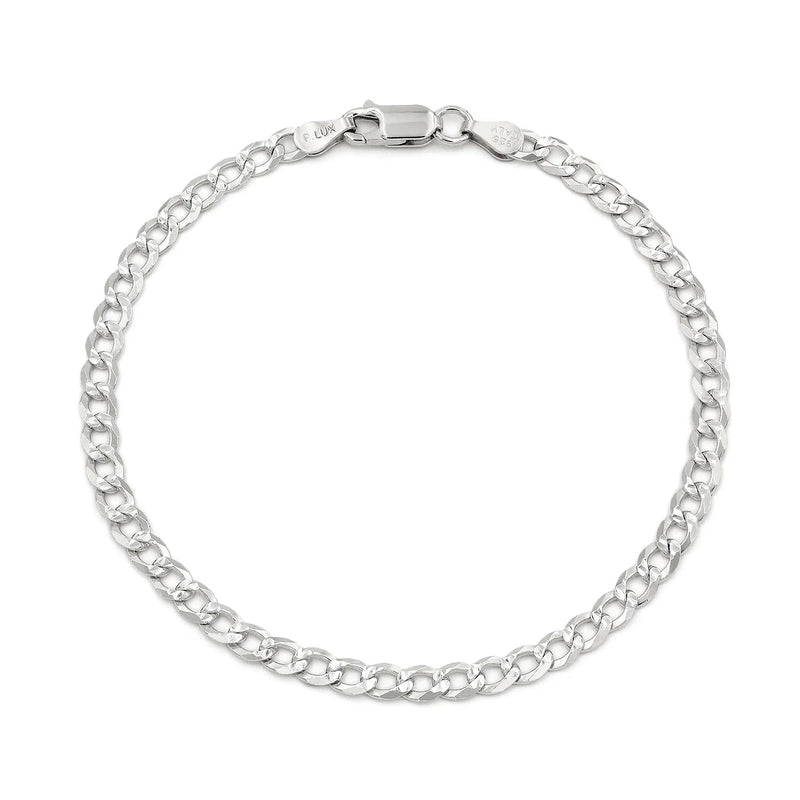 4mm curb pave bracelet in 925 sterling silver, polished finish, made in Italy