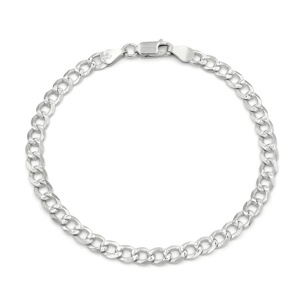 5mm curb pave bracelet in 925 sterling silver, polished finish, made in Italy