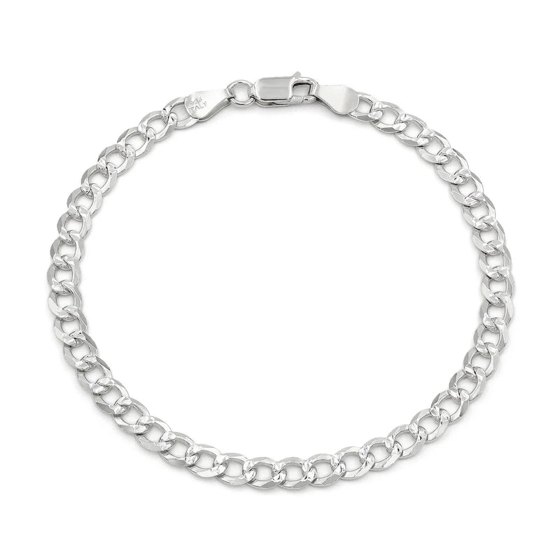 5mm curb pave bracelet in 925 sterling silver, polished finish, made in Italy