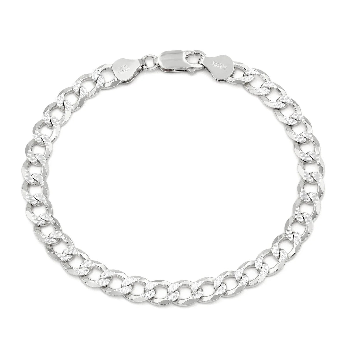 7mm curb pave bracelet in 925 sterling silver, polished finish, made in Italy