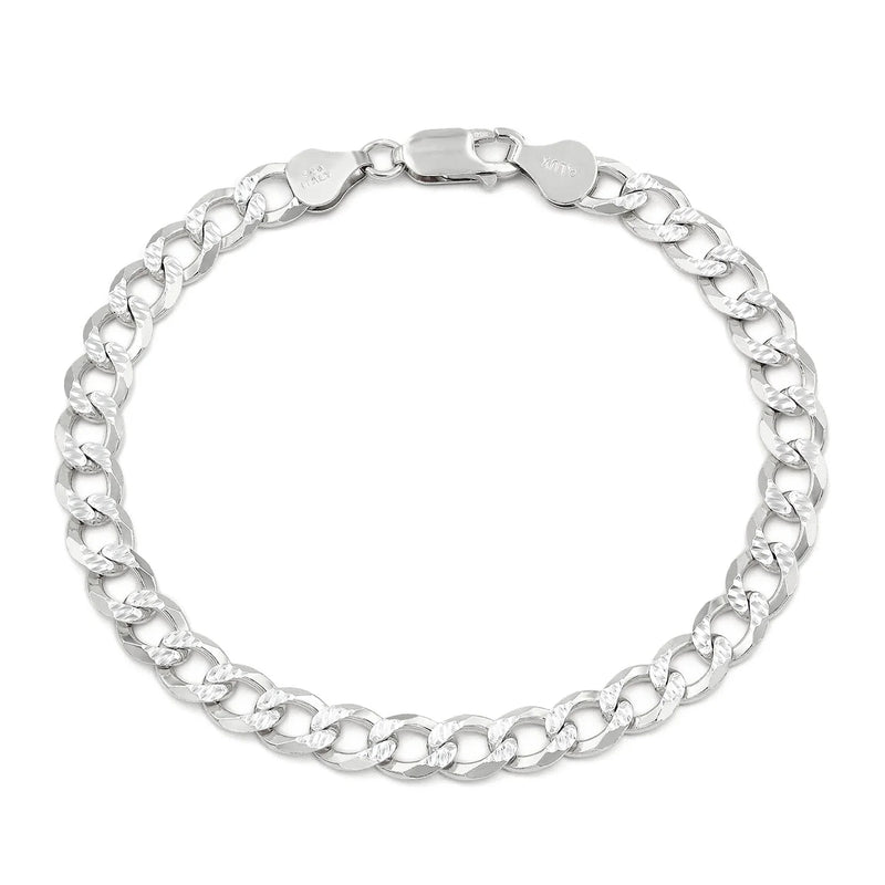 7mm curb pave bracelet in 925 sterling silver, polished finish, made in Italy