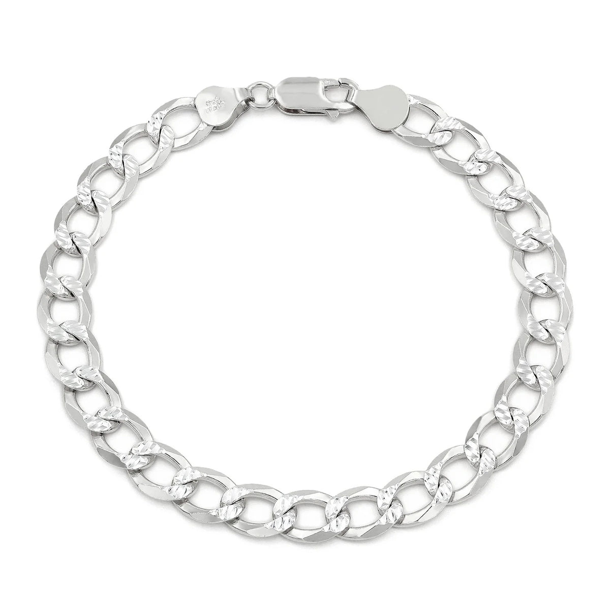7.5mm curb pave bracelet in 925 sterling silver, polished finish, made in Italy