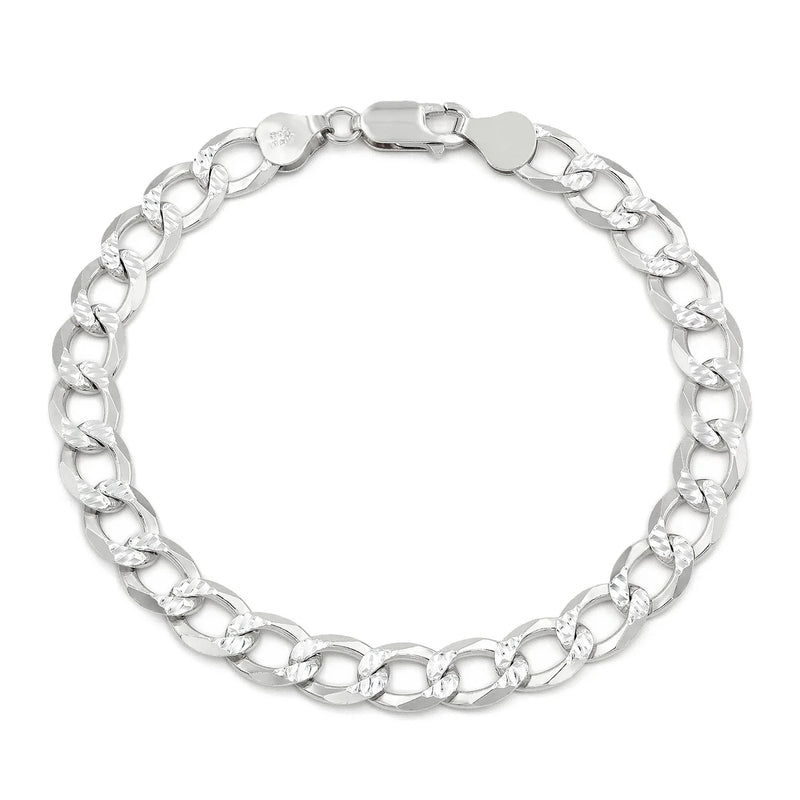 7.5mm curb pave bracelet in 925 sterling silver, polished finish, made in Italy