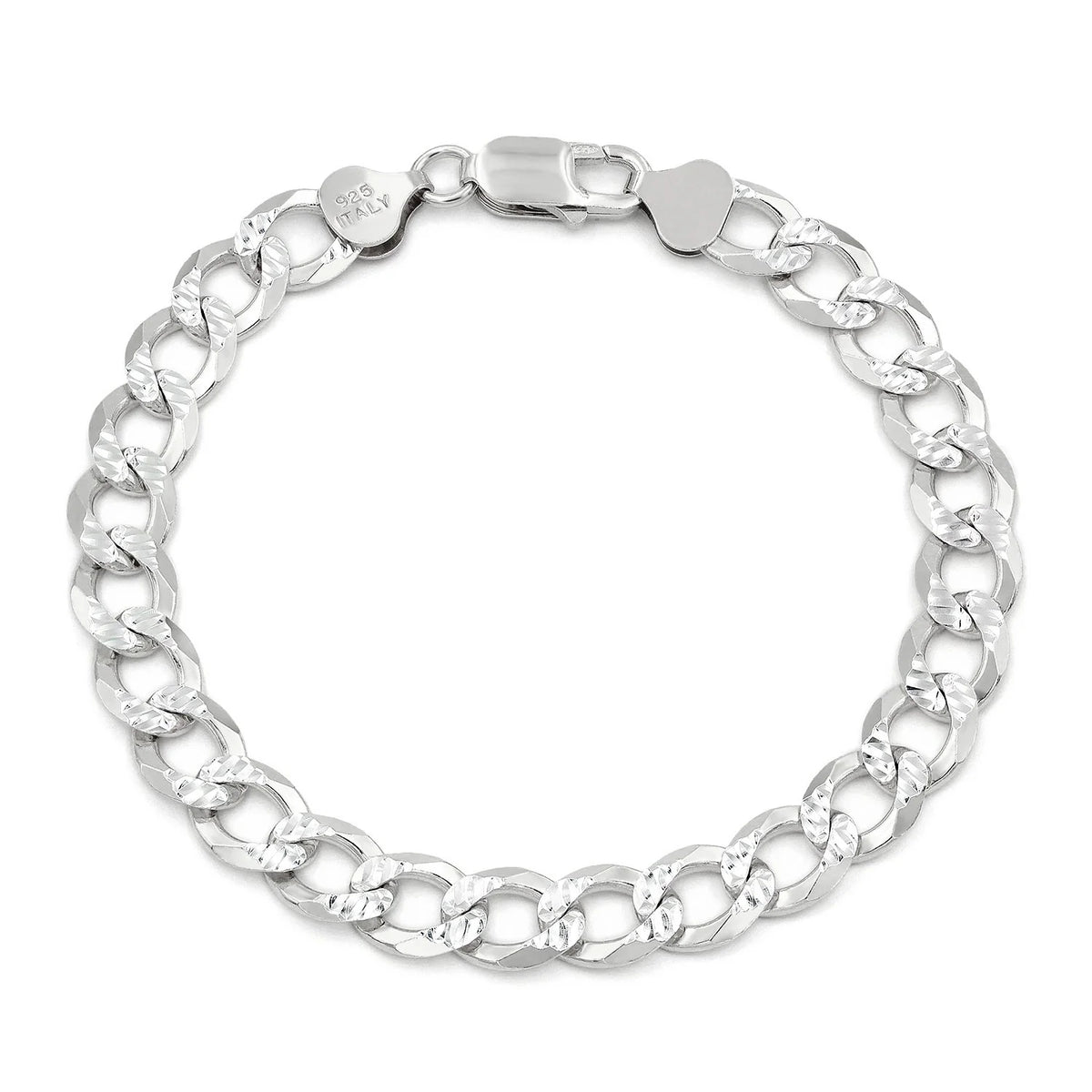 8.5mm curb pave bracelet in 925 sterling silver, polished finish, made in Italy