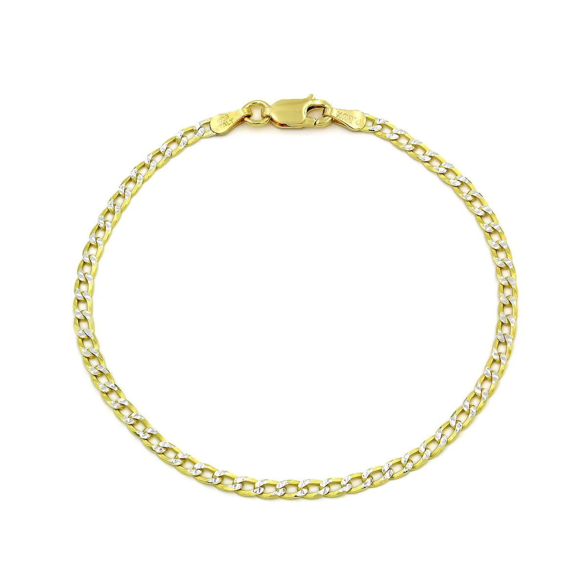 3mm curb pave bracelet in 925 sterling silver, two-tone, made in Italy