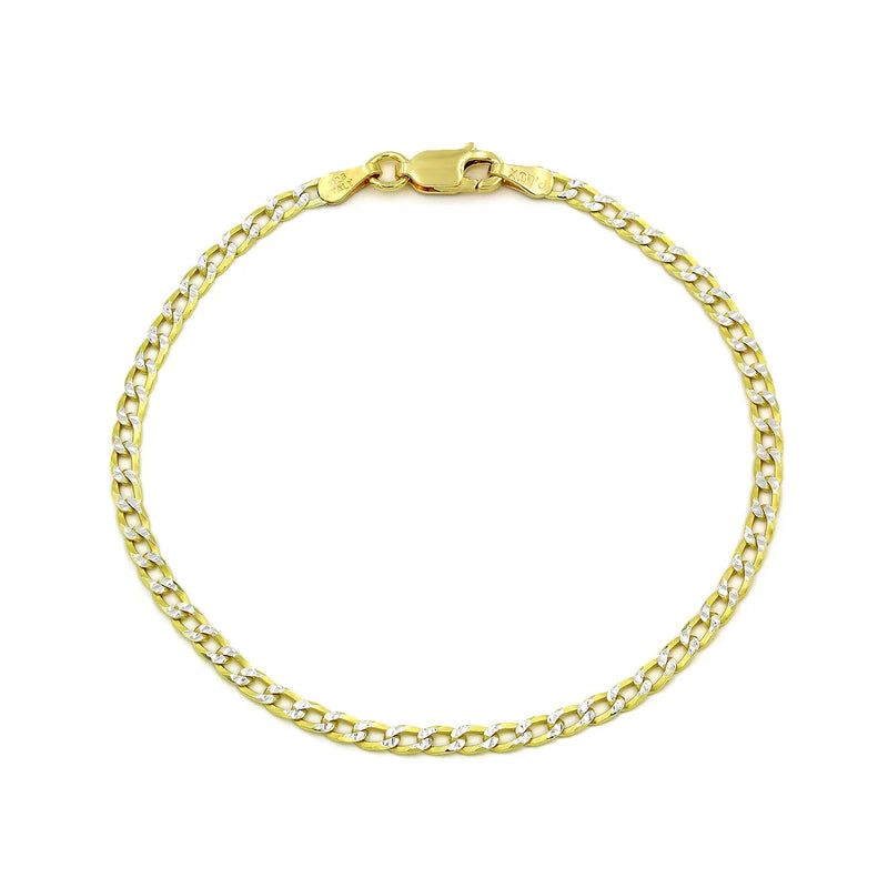 3mm curb pave bracelet in 925 sterling silver, two-tone, made in Italy