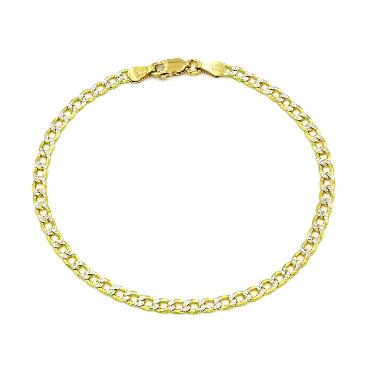 3.5mm curb pave bracelet in 925 sterling silver, two-tone, made in Italy