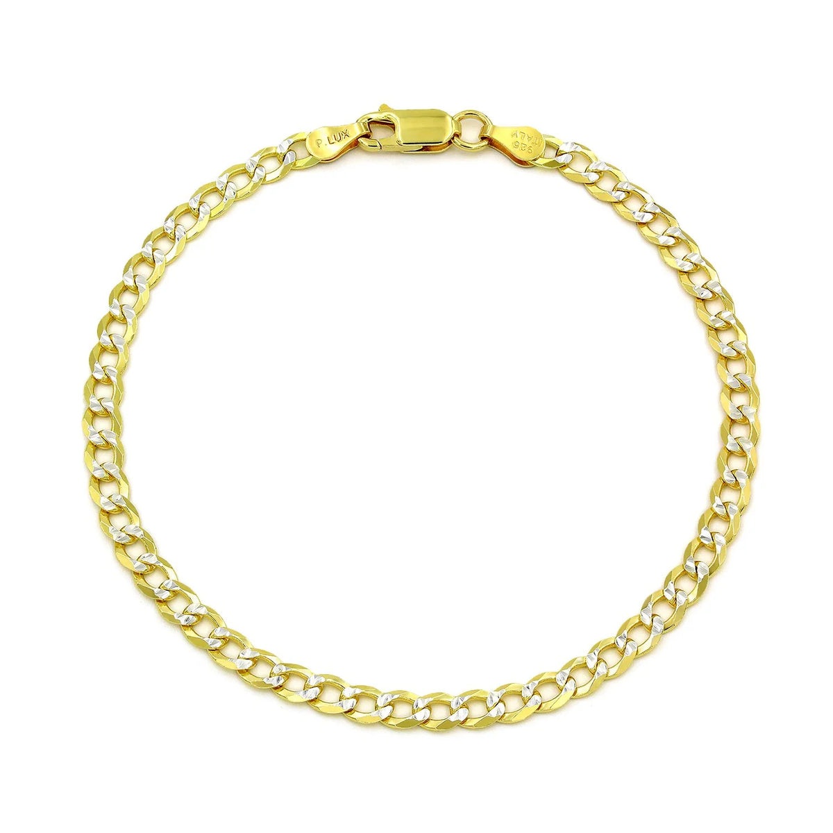 4mm curb pave bracelet in 925 sterling silver, two-tone, made in Italy
