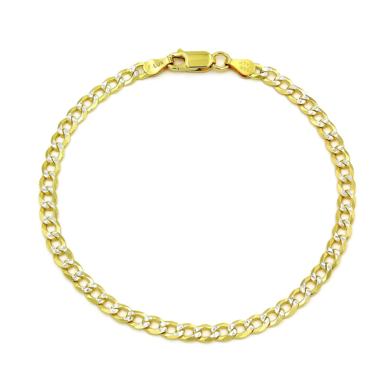 4mm curb pave bracelet in 925 sterling silver, two-tone, made in Italy