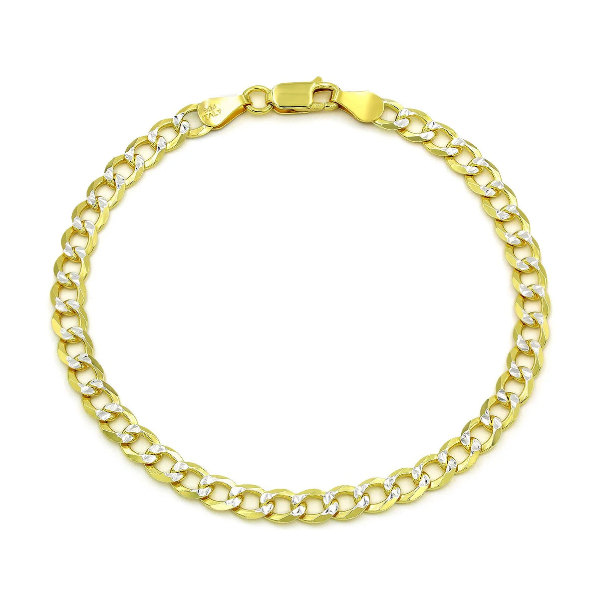 5mm curb pave bracelet in 925 sterling silver, two-tone, made in Italy