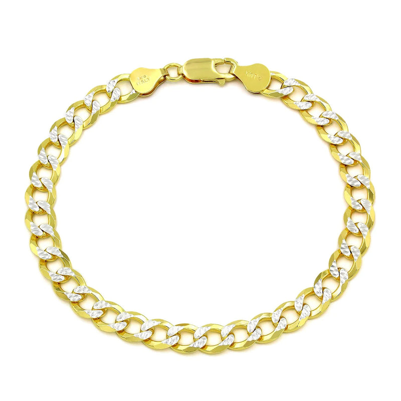 7mm curb pave bracelet in 925 sterling silver, two-tone, made in Italy