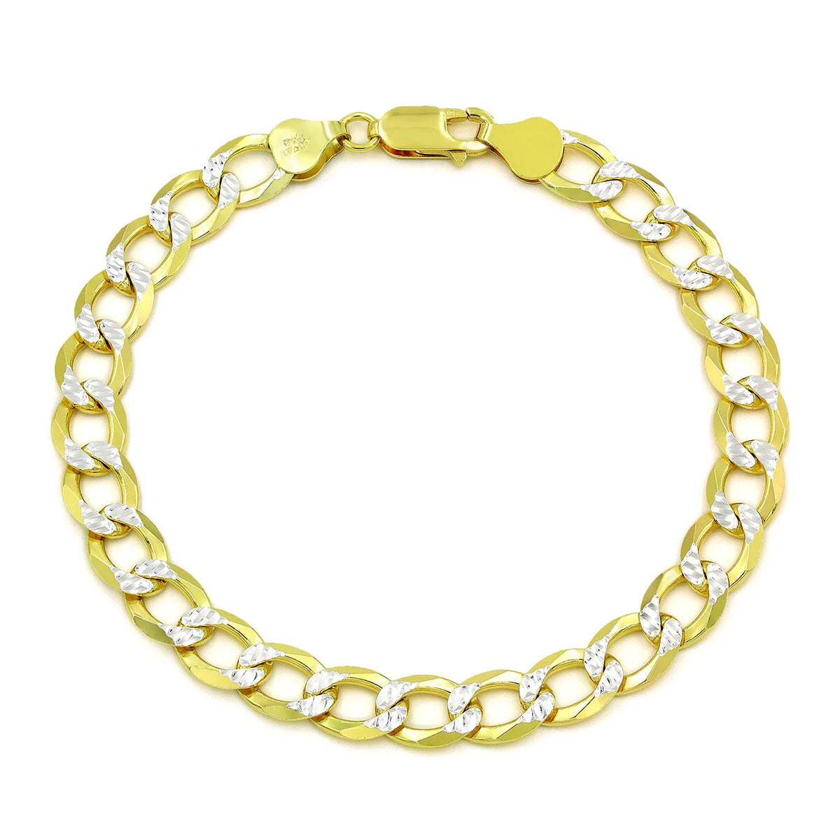 7.5mm curb pave bracelet in 925 sterling silver, two-tone, made in Italy
