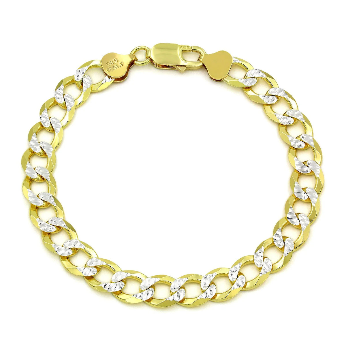 8.5mm curb pave bracelet in 925 sterling silver, two-tone, made in Italy