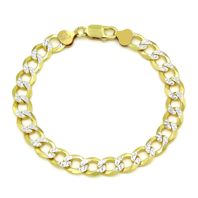8.5mm curb pave bracelet in 925 sterling silver, two-tone, made in Italy
