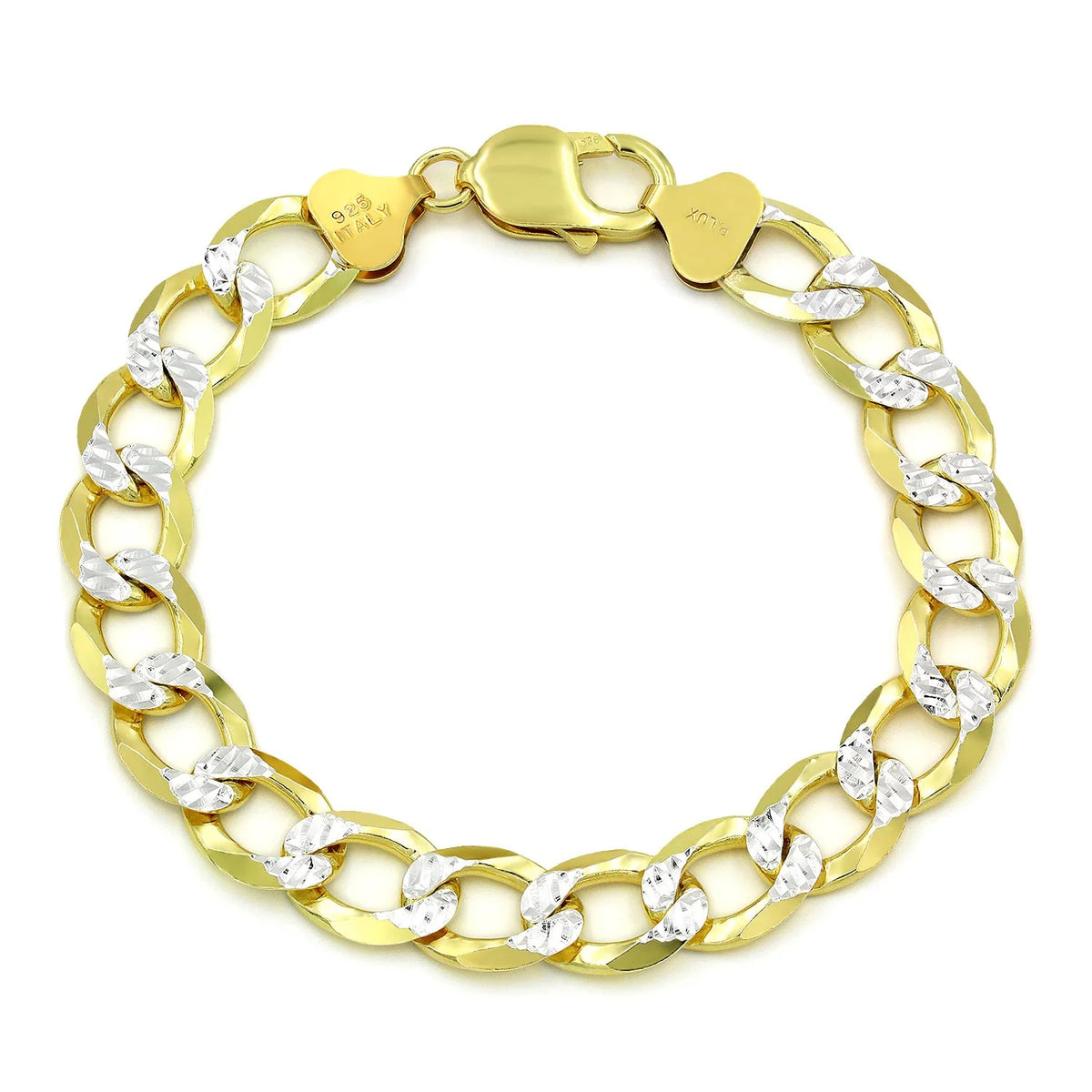 10.5mm curb pave bracelet in 925 sterling silver, two-tone, made in Italy